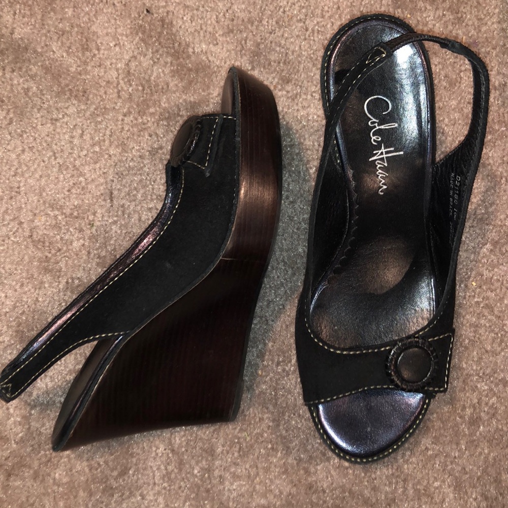 Cole Haan black suede platform sling back Sz6.5